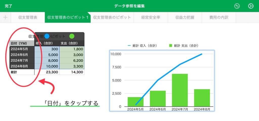 日付をタップする