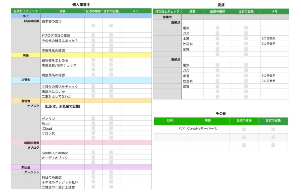 経理用チェックシート