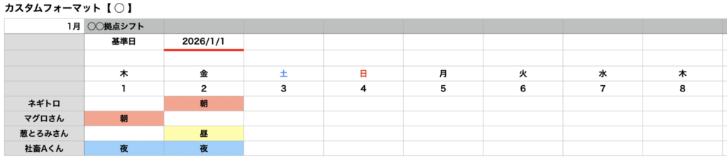 PC版Numbersで作ったシフト表